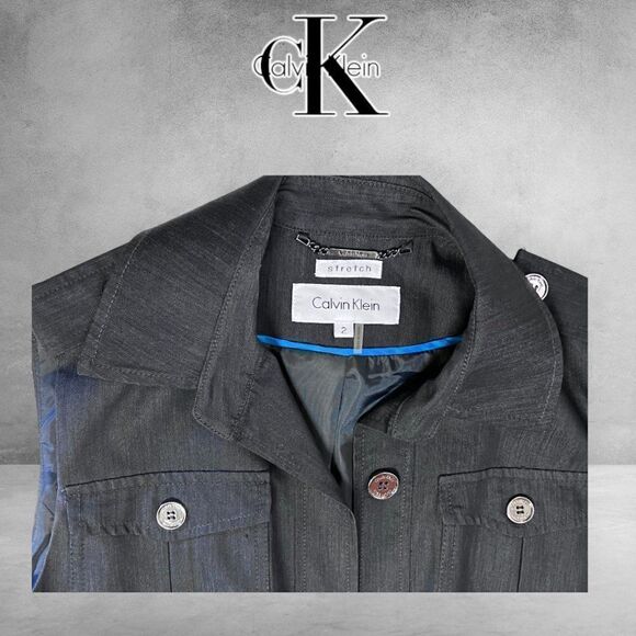 Calvin Klein Denim Stretch Belted Sleeveless Vest, Black, Gunmetal Accents, Sz.2 - Picture 9 of 12